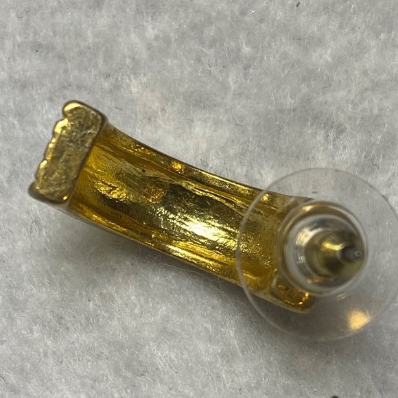 Silver Gold Tone Earrings Vintage Moon Half Circle Rope Edge Accent Pierced Stud - Picture 14 of 16